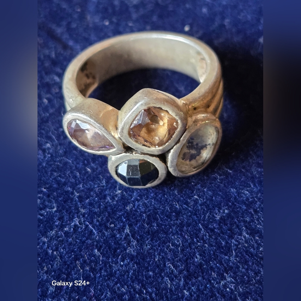 Elegant Multi-Stone Silver 925 Sterling Ring SZ: 7.5